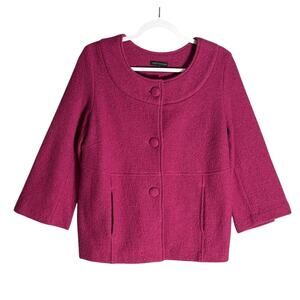 Harve Benard Sz M Boiled Wool 3/4 Sleeve Pleated Back‎ Jacket Peacoat Fuchsia